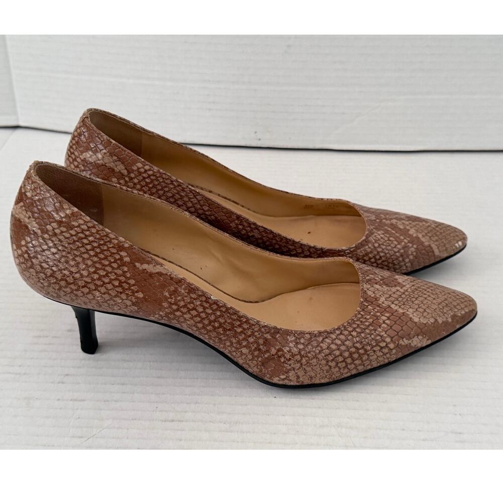 Women's Cole Haan Tan Reptile Texture Pump Kitten Heel‎ Shoe Size 10